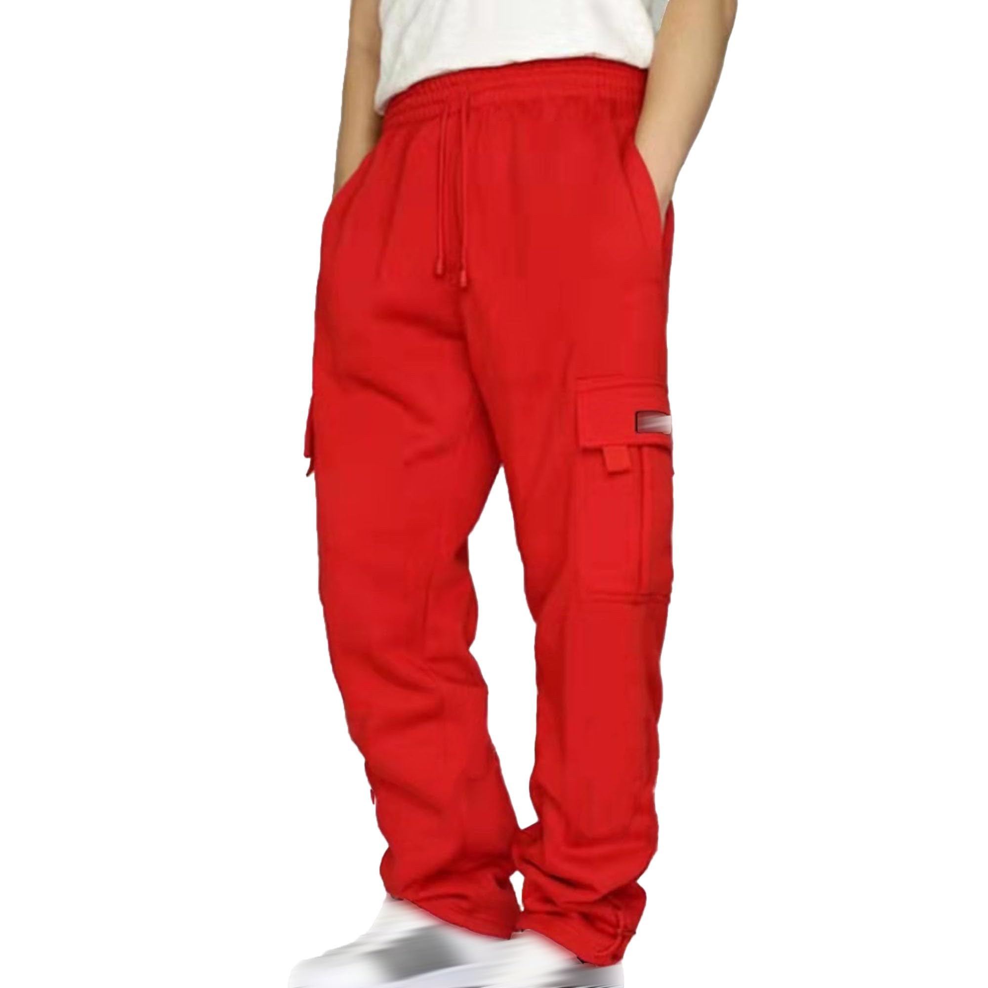 Mens Baggy Cargo Sweatpants Plus Size Drawstring Straight Leg Work Pants with Pockets Jogger Hiking Pants