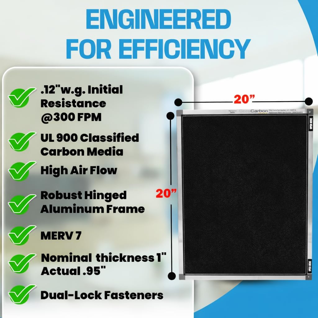 20x20x1 Reusable Air Filter Frame with High Air Flow Activate Carbon Media, MERV 7, Made in USA, AC HVAC Furnace Filter Holder