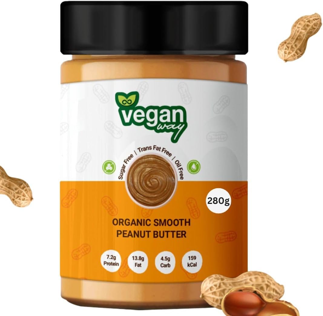 Vegan Way Organic Smooth Peanut Butter | Creamy Peanut Spread From Real Roasted Pressed Peanuts, 8g of Protein | No Palm Oil | No Added Sugar | Dairy and Lactose Free | 1 x 280g