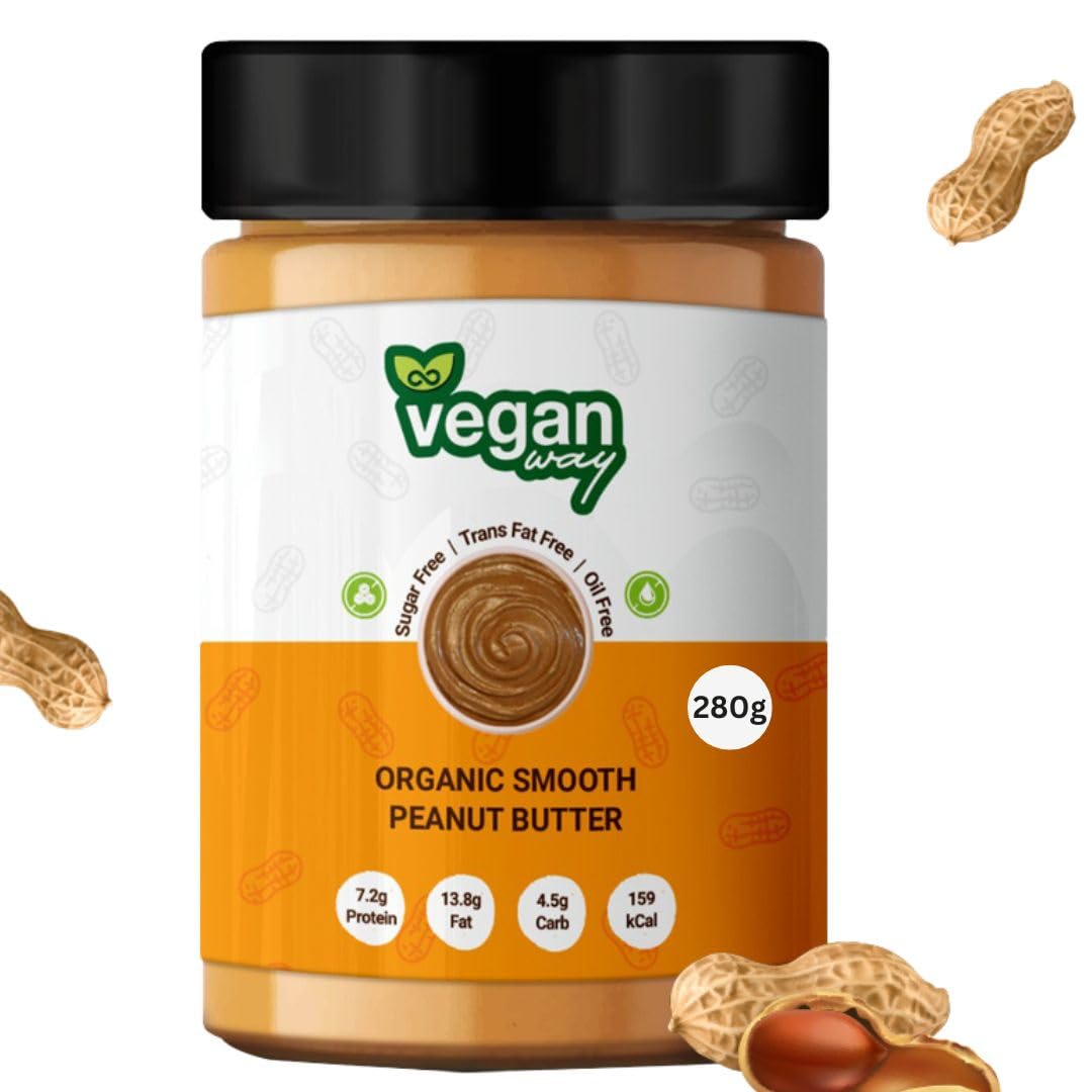 Vegan Way Organic Smooth Peanut Butter | Creamy Peanut Spread From Real Roasted Pressed Peanuts, 8g of Protein | No Palm Oil | No Added Sugar | Dairy and Lactose Free | 1 x 280g
