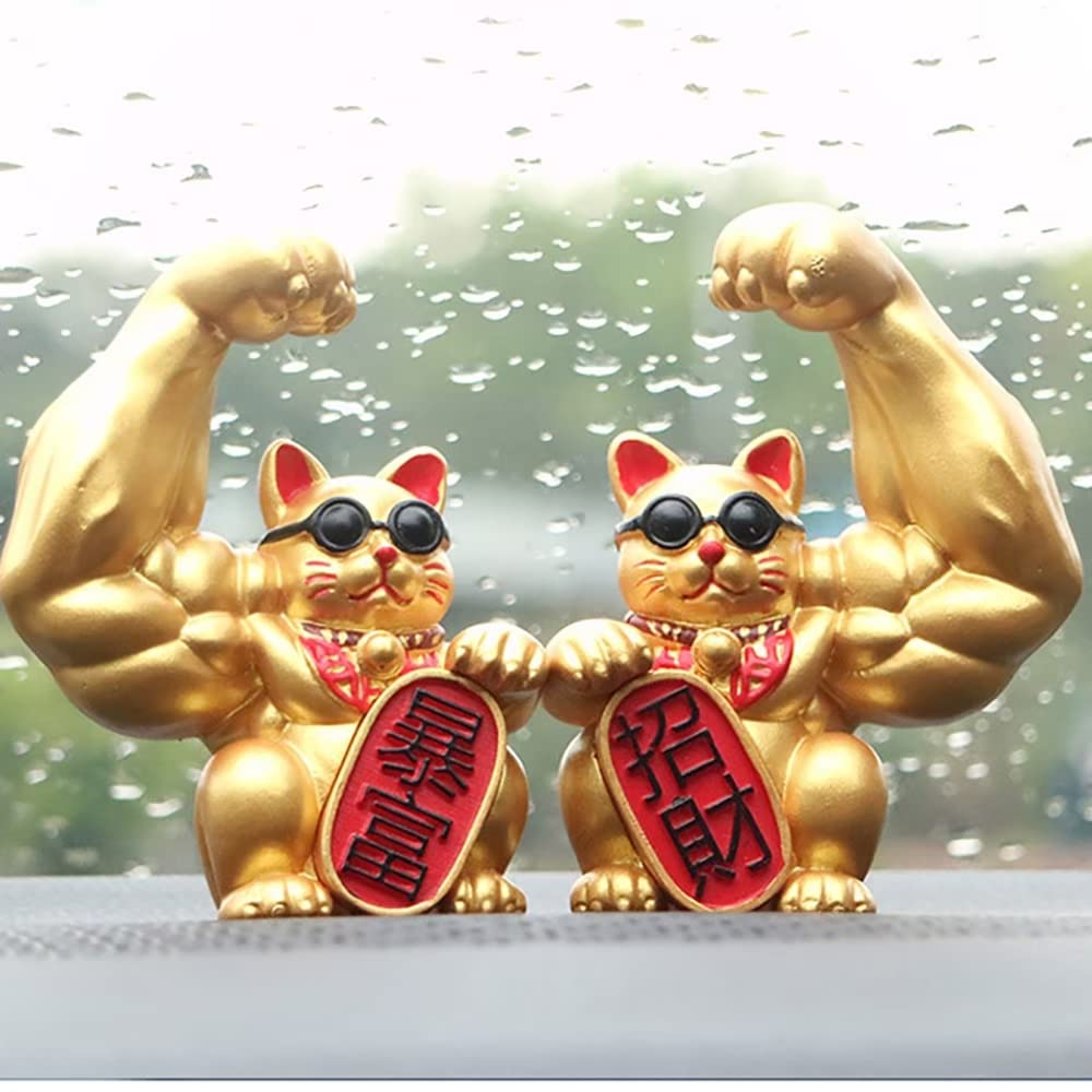 Amazon.co.jp: 風水 置物 マッスル 招き猫 ゴールド 2体セット 暴富