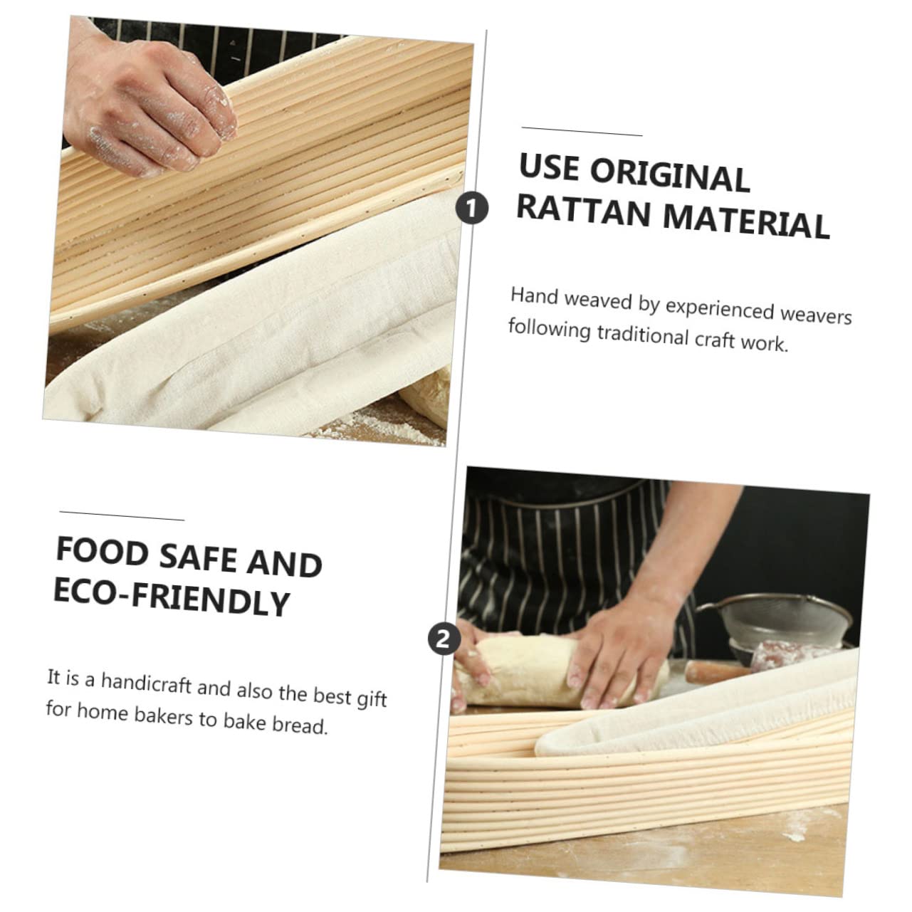 MUCKLILY 2 pcs Dough Bread Proofing Basket Handmade Rattan Proving Basket for Artisan Baking for Sourdough and Bread Making Non Stick Design for Easy Release