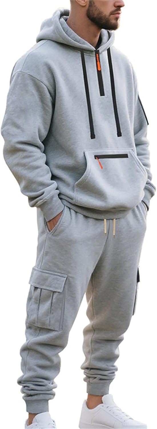 Mens Tracksuit 2 Piece Half Zipper Hoodies Casual Jogging Gym Sweat Suits for Men Jogging Sweatshirts Suit Sets
