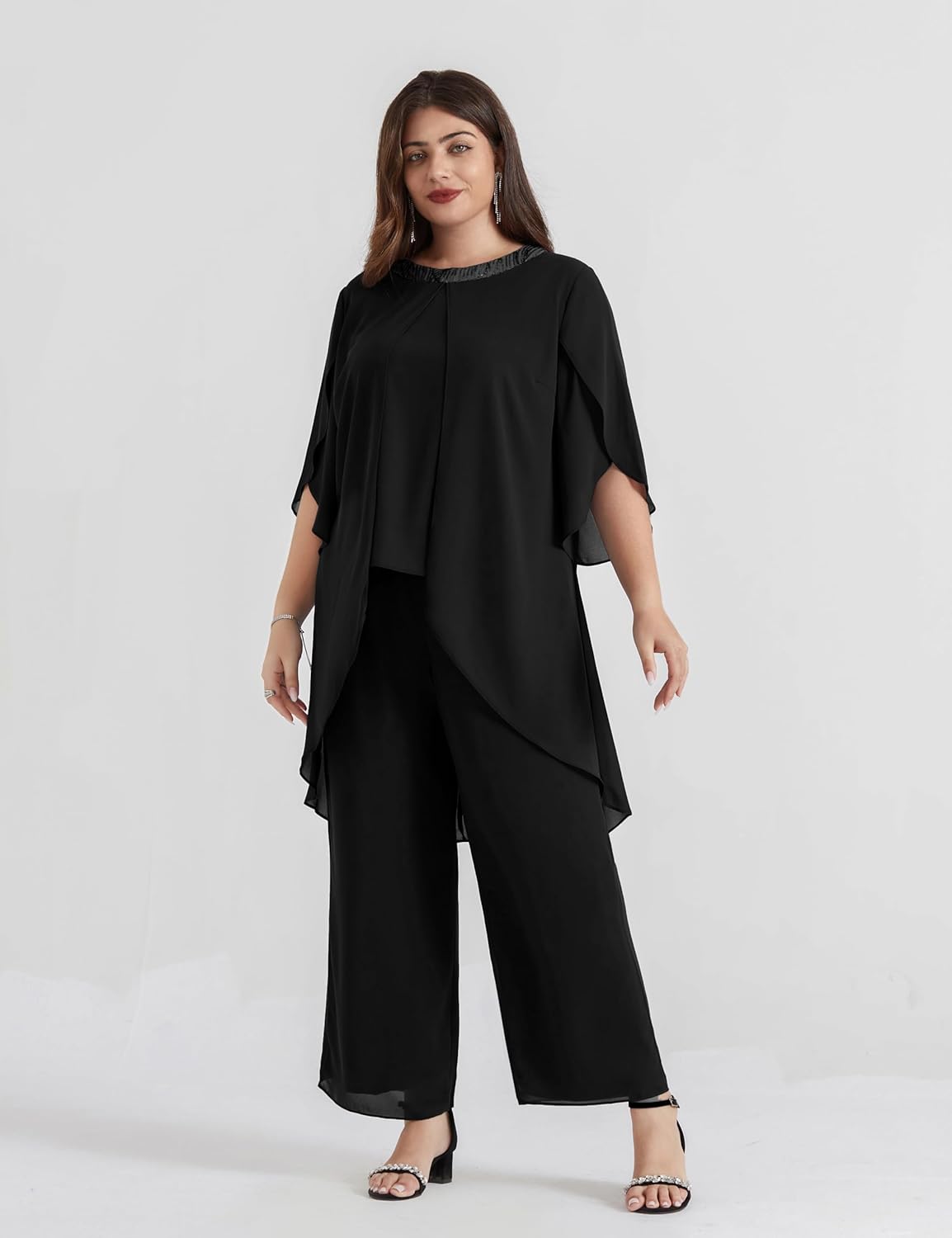 Hanna Nikole Plus Size Mother of The Bride Pant Suits 2 Piece Chiffon Sets Dressy Wedding Guest Outfit with High Low Hem - Image 7