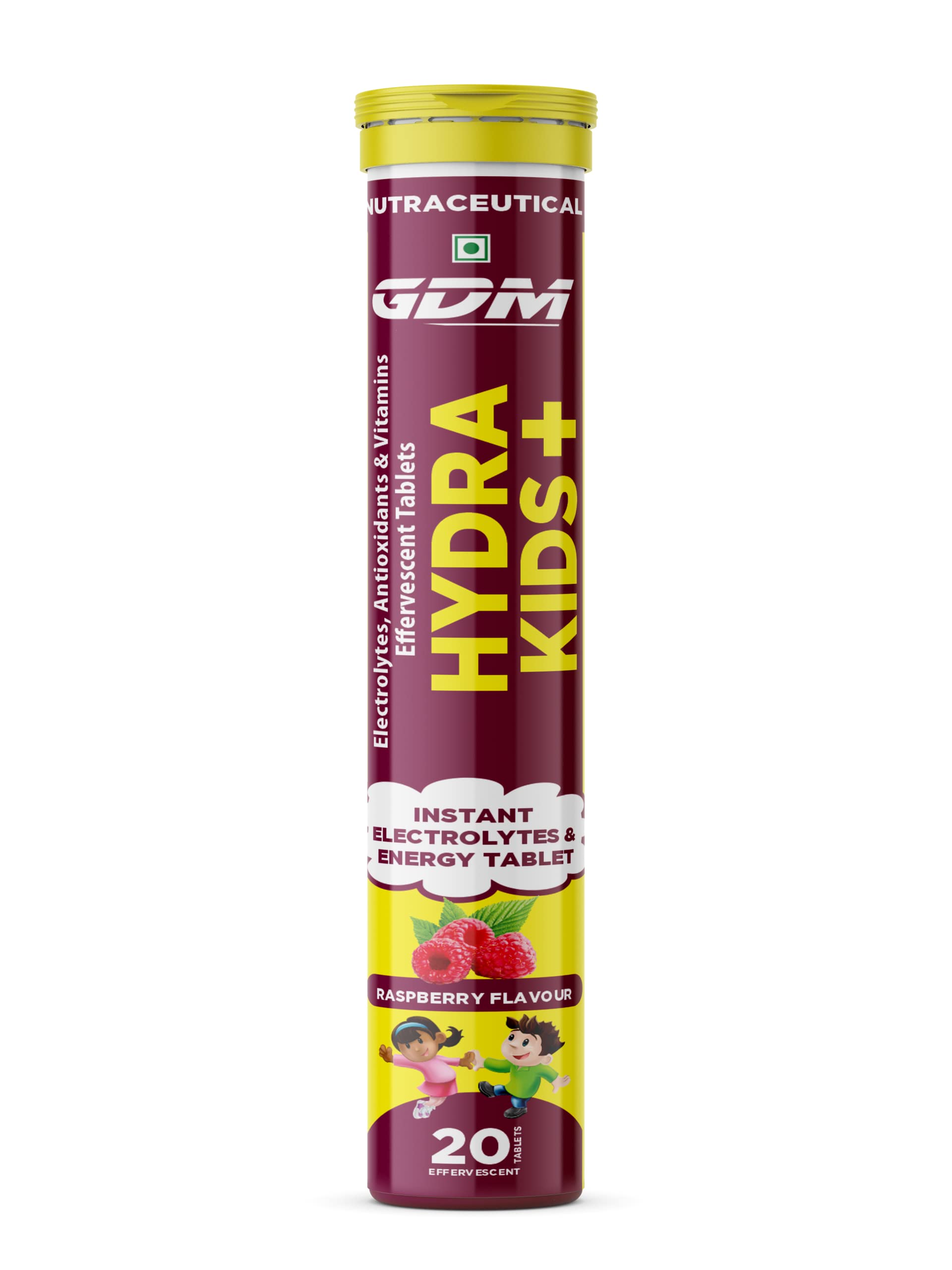 HYDRA KIDS + (ELECTROLYTES, ANTIOXIDANTS & VITAMINS) EFFERSVESCENT TABLETS (RASPBERRY, PACK OF 20 TABLETS)