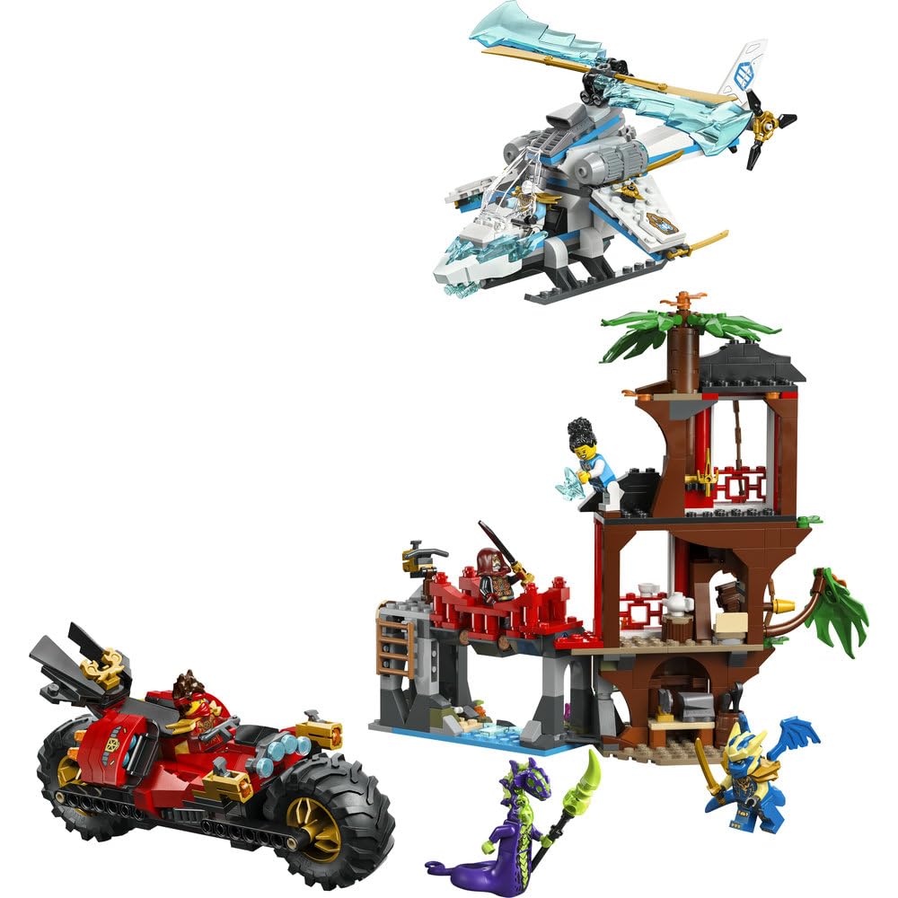 LEGO NINJAGO Bitwa ninja: domek na drzewie z pojazdami 71857 | pojazd ninja, zabawka akcji, prezent dla chłopca i dziewczynki 7+, misja ninja, 642 elementy