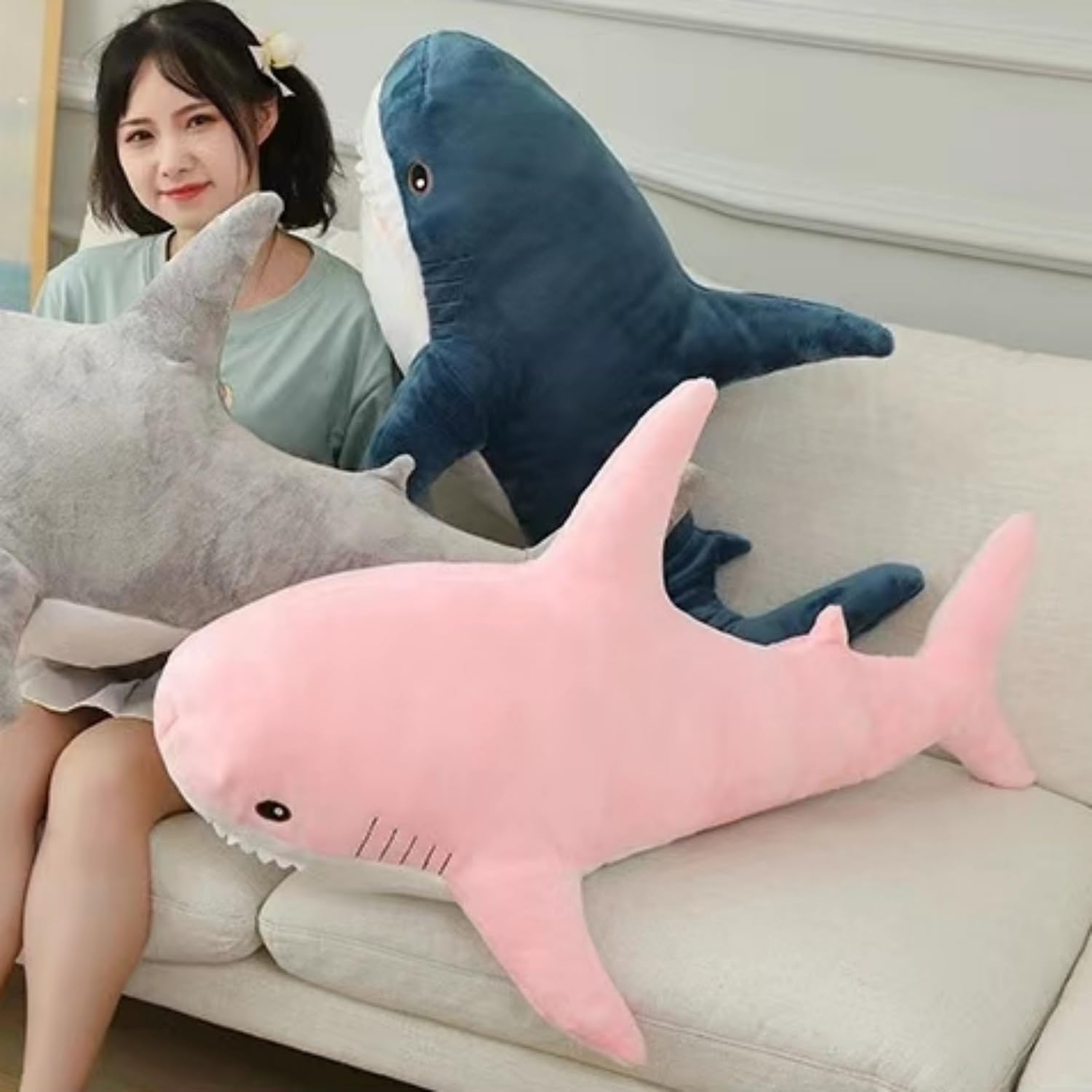 Ryttir 31 Inch XXL Giant Shark Stuffed Animals,Chubbier Shark Pillow Soft Shark Plush Shark Body Pillow Stuffed Shark Décor, Perfect Chrismas Stress Relief Gift for Kids Women