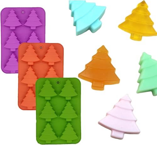 Miniatura 4 de Paquete de 3 moldes de silicona para árbol de Navidad, 6 bandejas para hornear dulces de vacaciones, dulces, gomitas, chocolates, gelatina, jabón,