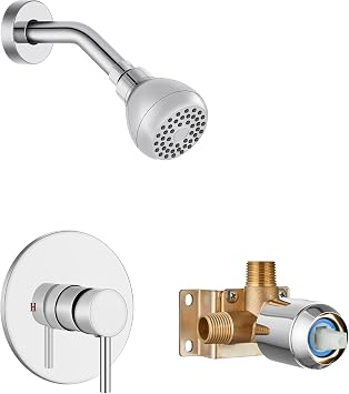 Shower Faucet Set with Rough-In Valve and Shower Head, Polish Chrome