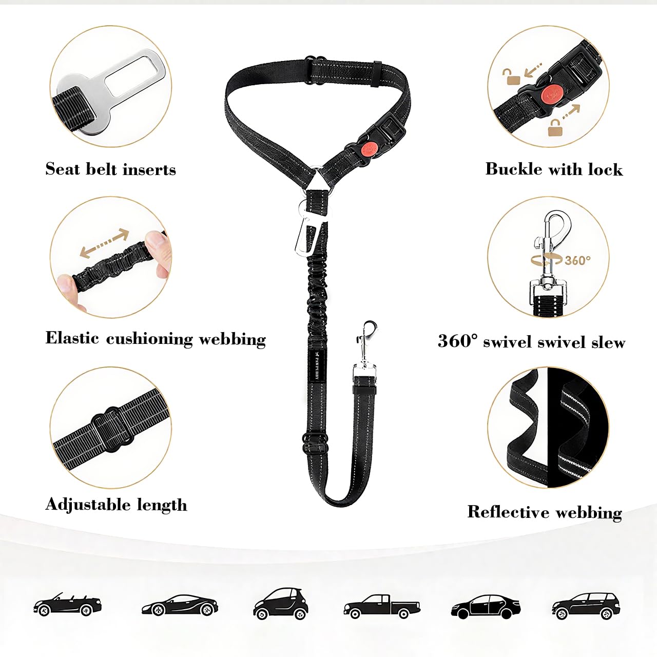 PAWPUBBY Dog Car Seat Belt - Adjustable Pet Safety Harness, Crash Tested Vehicle Restraint for Small Medium Large Dogs, Vehicle Seatbelt Clip & Tangle-Free Design for Safe Travel (Lake Green+Black) - image 3