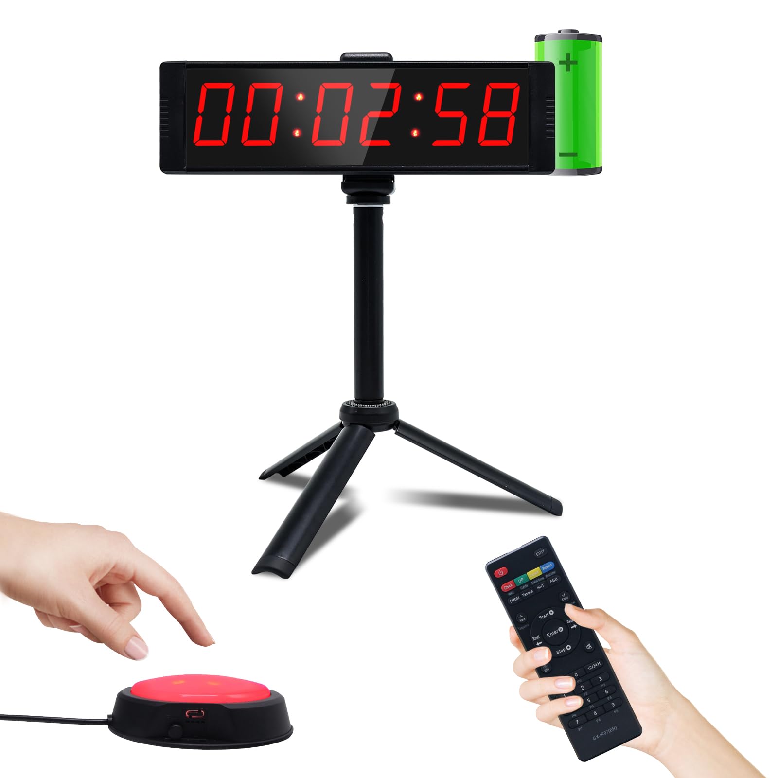 Timer Sport avec Bouton Marche/Arrêt, Minuteur et Chronomètre Portable, Horloge Murale Numérique avec Télécommande,