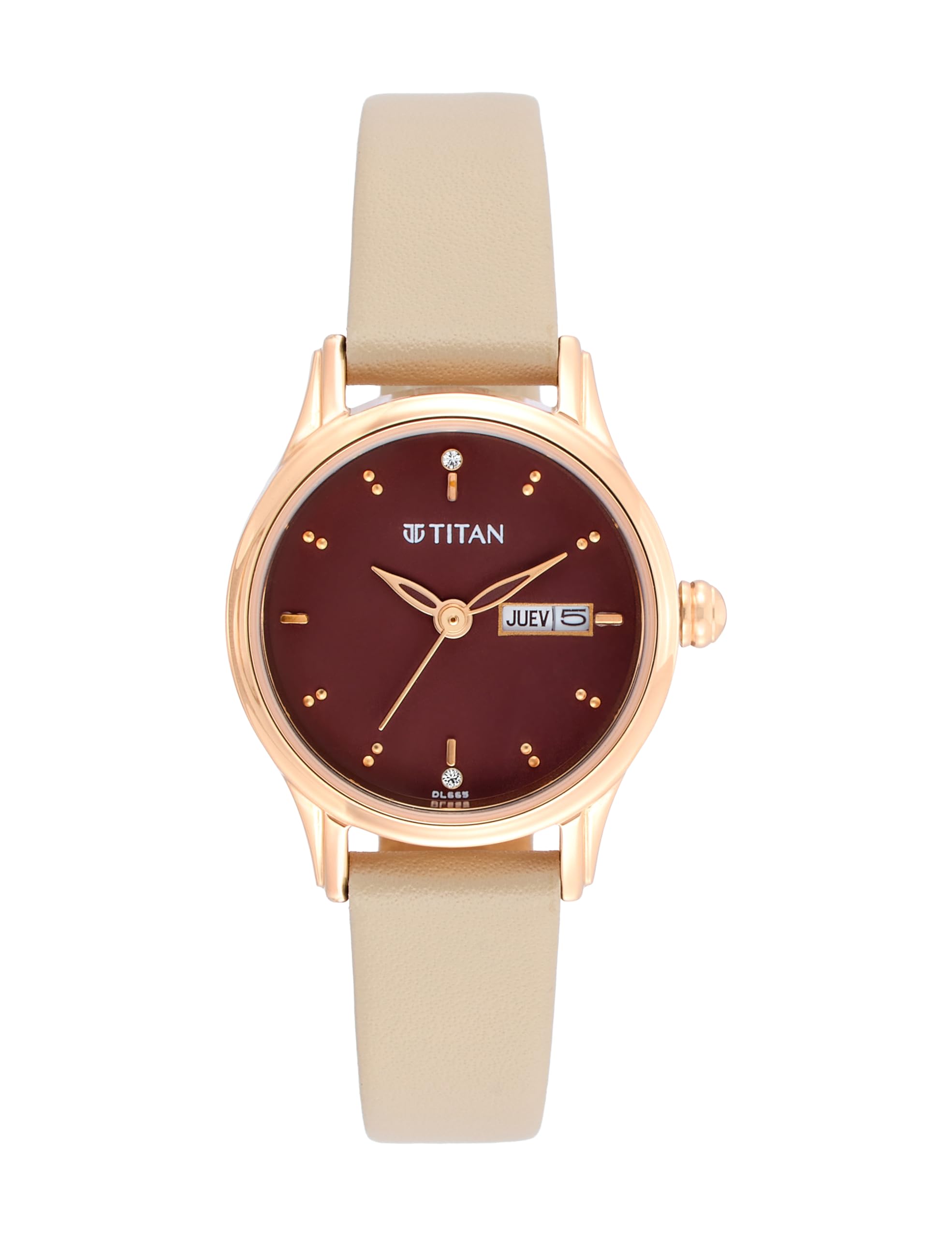 Karishma Brown Dial, Off White Leather Strap Analog Round Watch for Women's