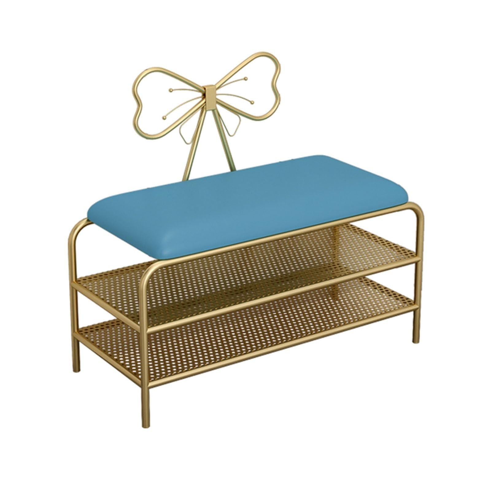 Banc à chaussures moderne 80 cm bleu assise rembourrée et étagère robuste 2 niveaux