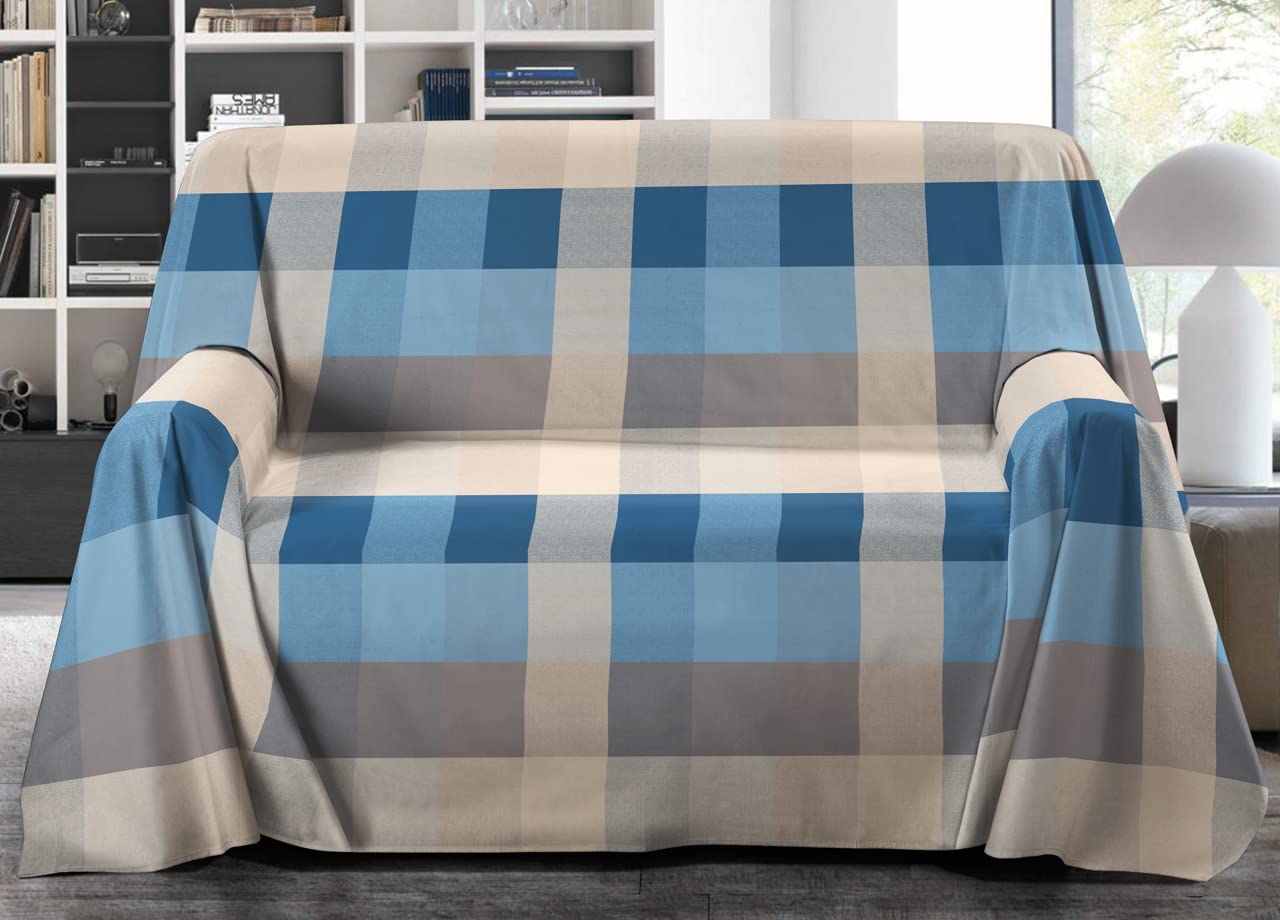 BIANCHERIAWEB Telo Arredo Granfoulard Copritutto Salvadivano 100% Cotone Disegno Scotland Matrimoniale Azzurro