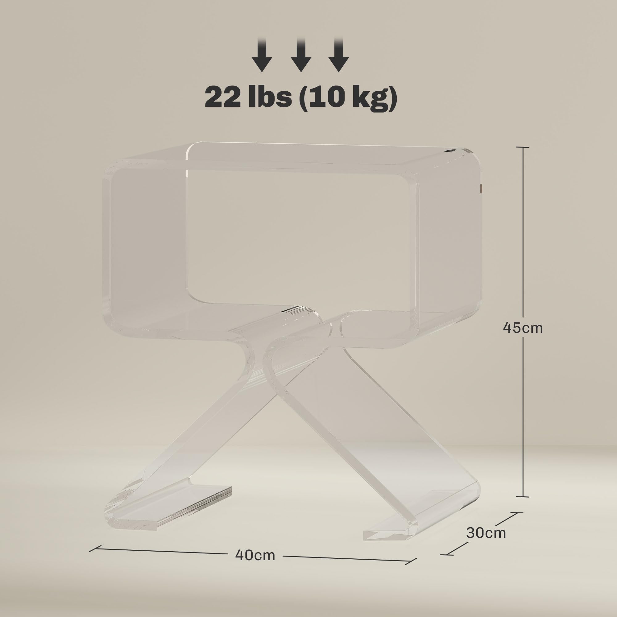 HOMCOM Tavolino Basso Geometrico a 2 Livelli con Gambe Triangolari, Tavolino da Salotto in Acrilico, 40x30x45 cm, Trasparente