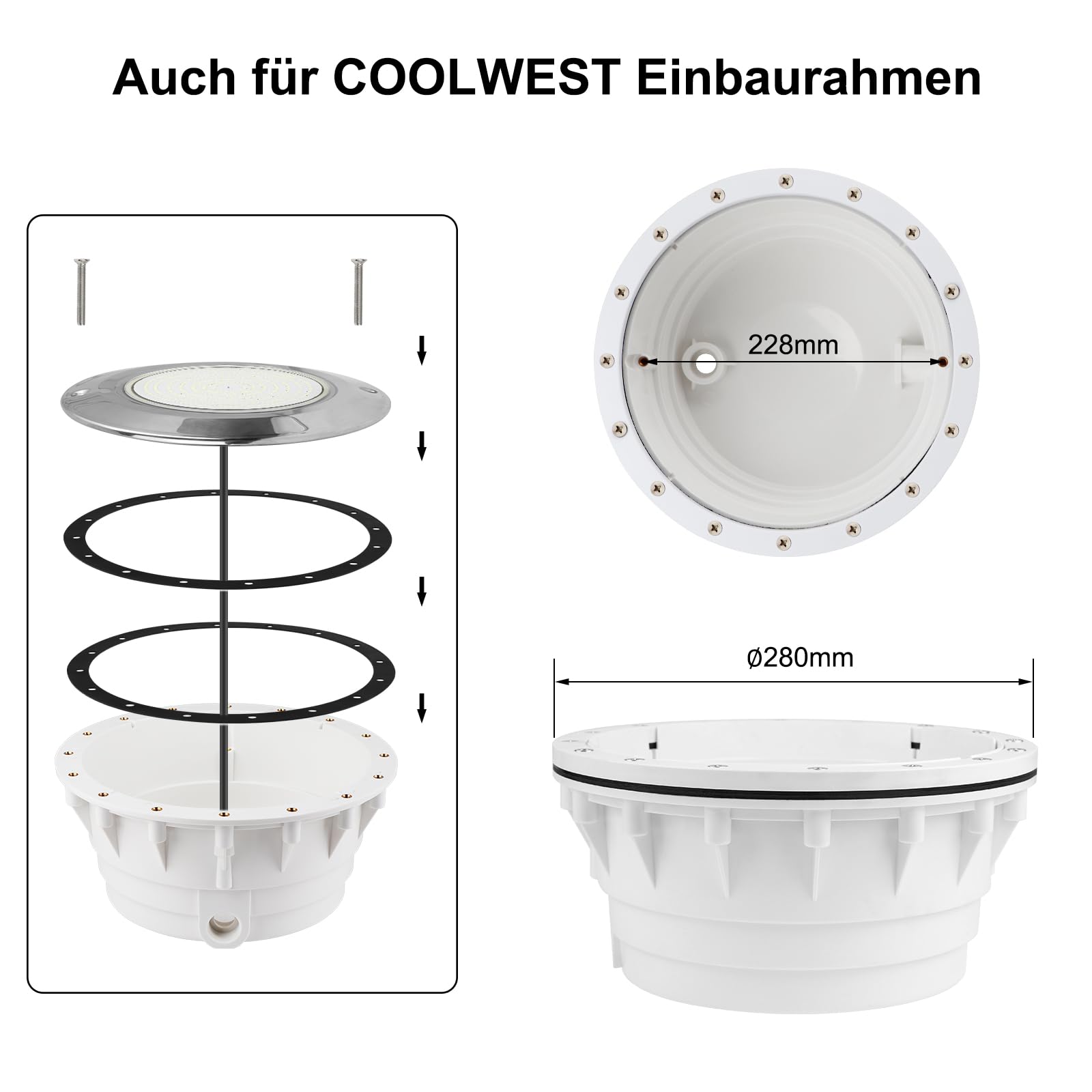 COOLWEST Harz Gefüllt LED Poolbeleuchtung Extra Flach, 36W Kalteweiß, IP68 Wasserdicht, 12V DC, 6000K