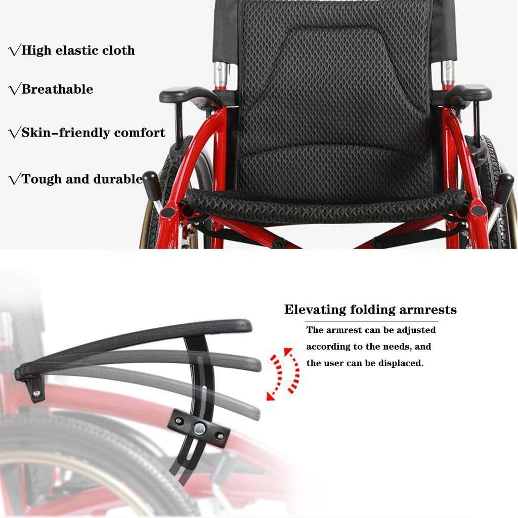 Silla de ruedas autopropulsada para acompañante de silla de ruedas de deporte de ocio, aluminio ultraligero plegable cómodo malla transpirable coche de viaje manual