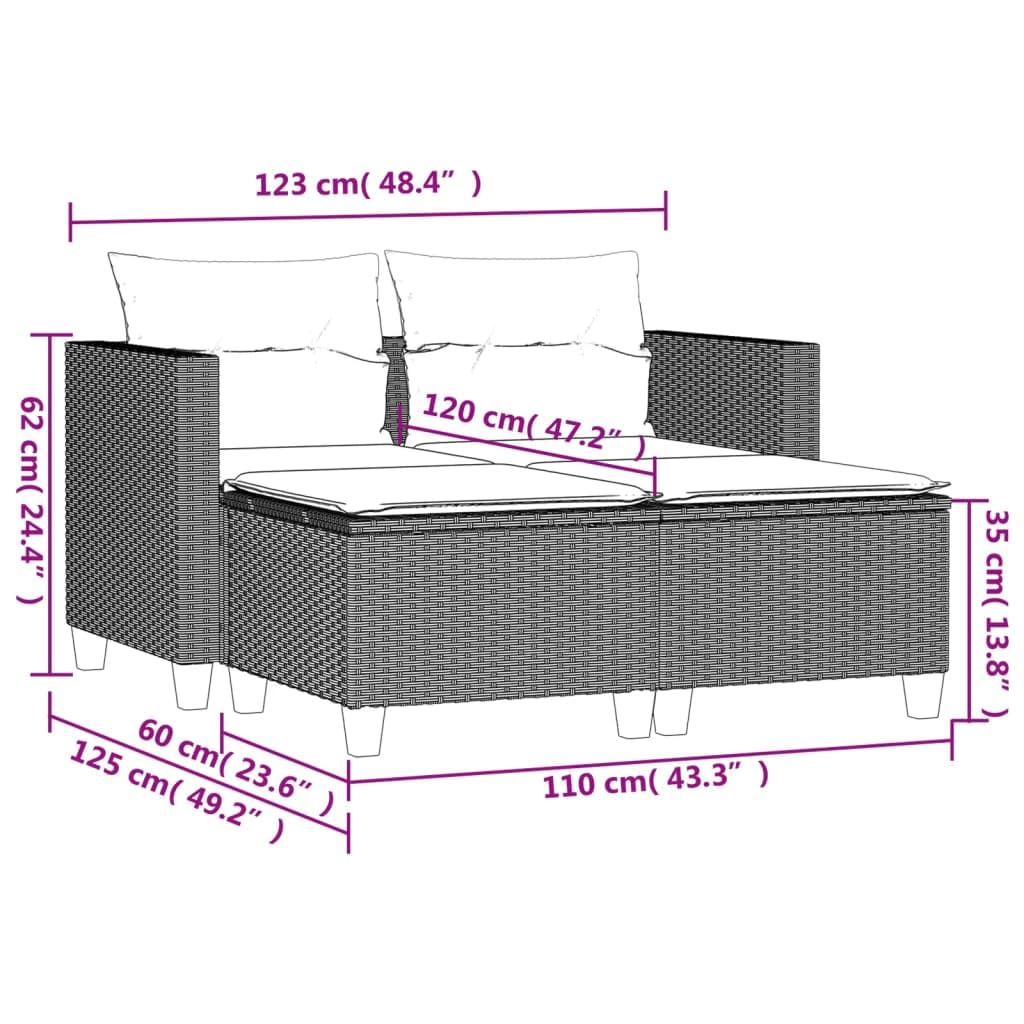 vidaXL Gartensofa 2-Sitzer mit Hockern, Outdoor Sofa Gartenmöbel, Garten Lounge Set Terrasse, Terrassenmöbel Zweisitzer, Beige Poly Rattan