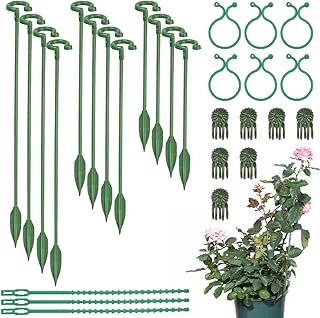 Corsehild 80 PCS Plant Supports Set, 20 Plant Support Stakes 3 Size Green Flower Sticks, 20 Orchid Clips, 20 Plant Support Clips Twisty Plant Rings, 20 Plant Ties for Garden Single Stem Plants Orchid
