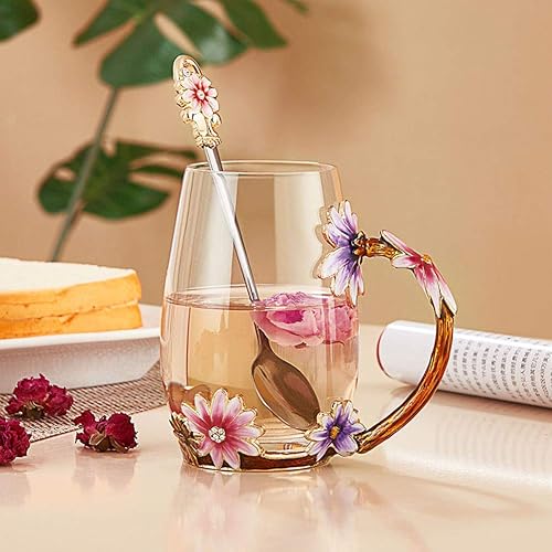 Miniatura 25 de Luka Tech Tazas de café esmaltadas de vidrio sin plomo, con cuchara de acero, regalos personalizados para mujeres, esposa, mamá, niña, profesora