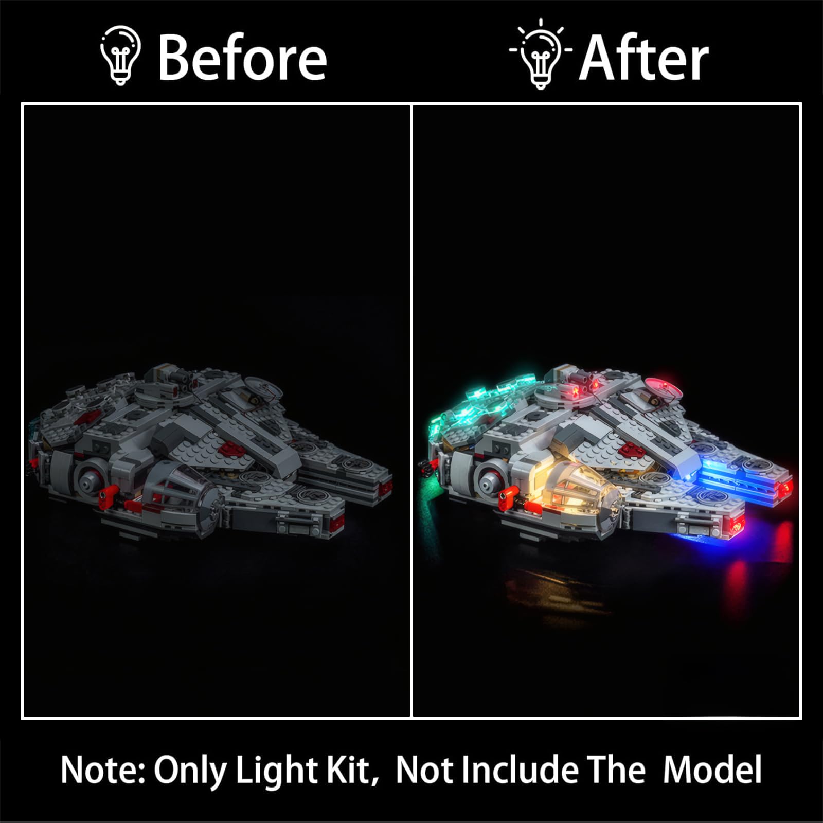 Zestaw oświetlenia LED do Lego 75426 Millennium Falcon – lampy z efektami zasilanymi przez USB, DIY, bez lutowania, łatwe w instalacji (model nie jest dołączony)