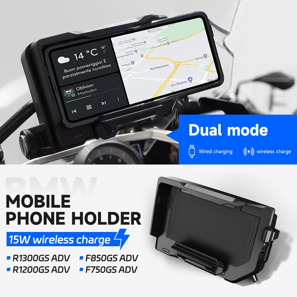 Motorrad Navigationshalterung Für R1200GS, R1250GS, F750GS, F850GS, Motorrad-Telefonhalterung Mit 15 W kabellosem Laden und USB-C, Wasserdichte GPS Drahtlose Lade Handyhalterung Für ADV S1000XR F900XR