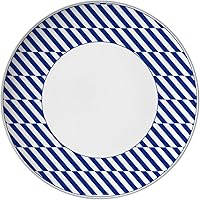 Vista 3 de Juego de cubiertos vintage de porcelana de hueso a rayas azules para hotel, restaurante, plato de cena, plato de pasta para carne, compota