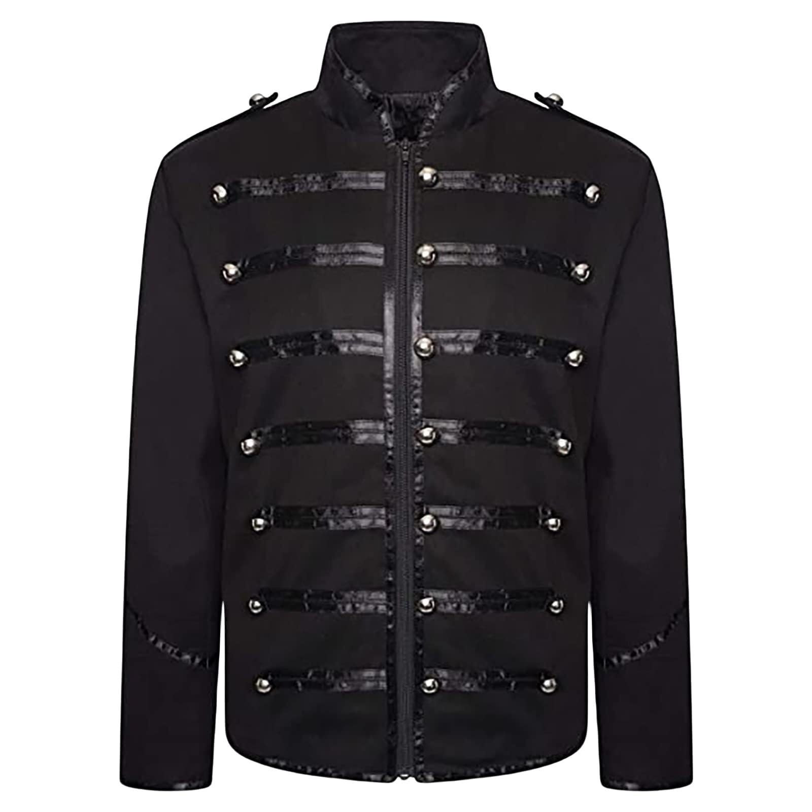 Chejooe Unisex Black Men's Military Marching Band Jacket, Men's Drummer Music Festival Parade Jacket Festivals Halloween Themed Parties Goth Punk Coat Cosplay Costumes(,Medium)