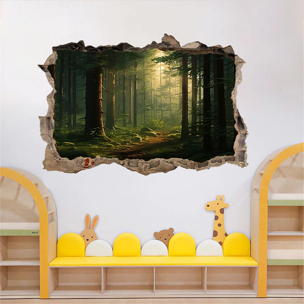 Wandtattoo Durchbruch 3D Wandsticker Waldbaum Sonnenschein Selbstklebend Wanddeko Naturlandschaft Wanddurchbruch sticker für Kinderzimmer Wanddeko Wandaufkleber Schlafzimmer Wandbild
