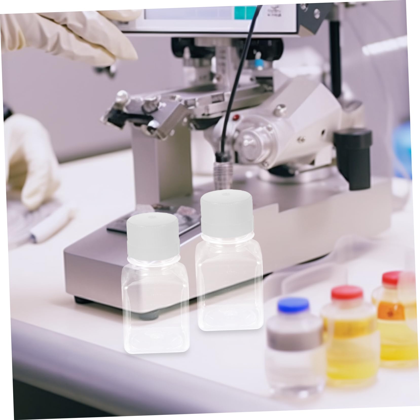 SOLUSTRE Mouth Round Bottles for Lab Use Mini Vials Spoon 125ml Serum Bottle Sealing Cap