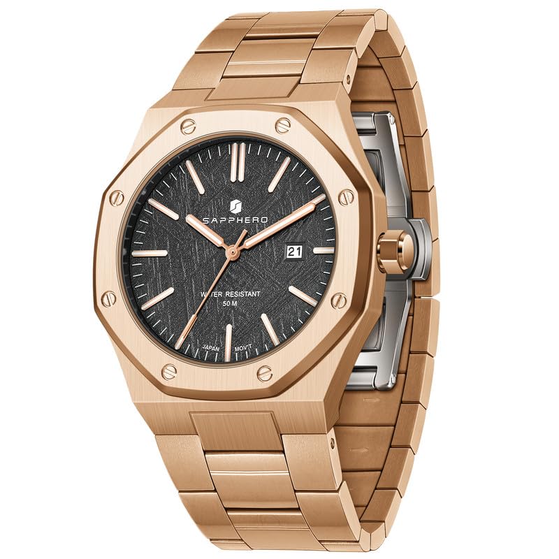 Image of Sapphero Watches for Men Waterproof Luminous Watches with Date Dial Chronograph Analog Quartz Movement Steel Stainless Business Wrist Watches Mens Gifts