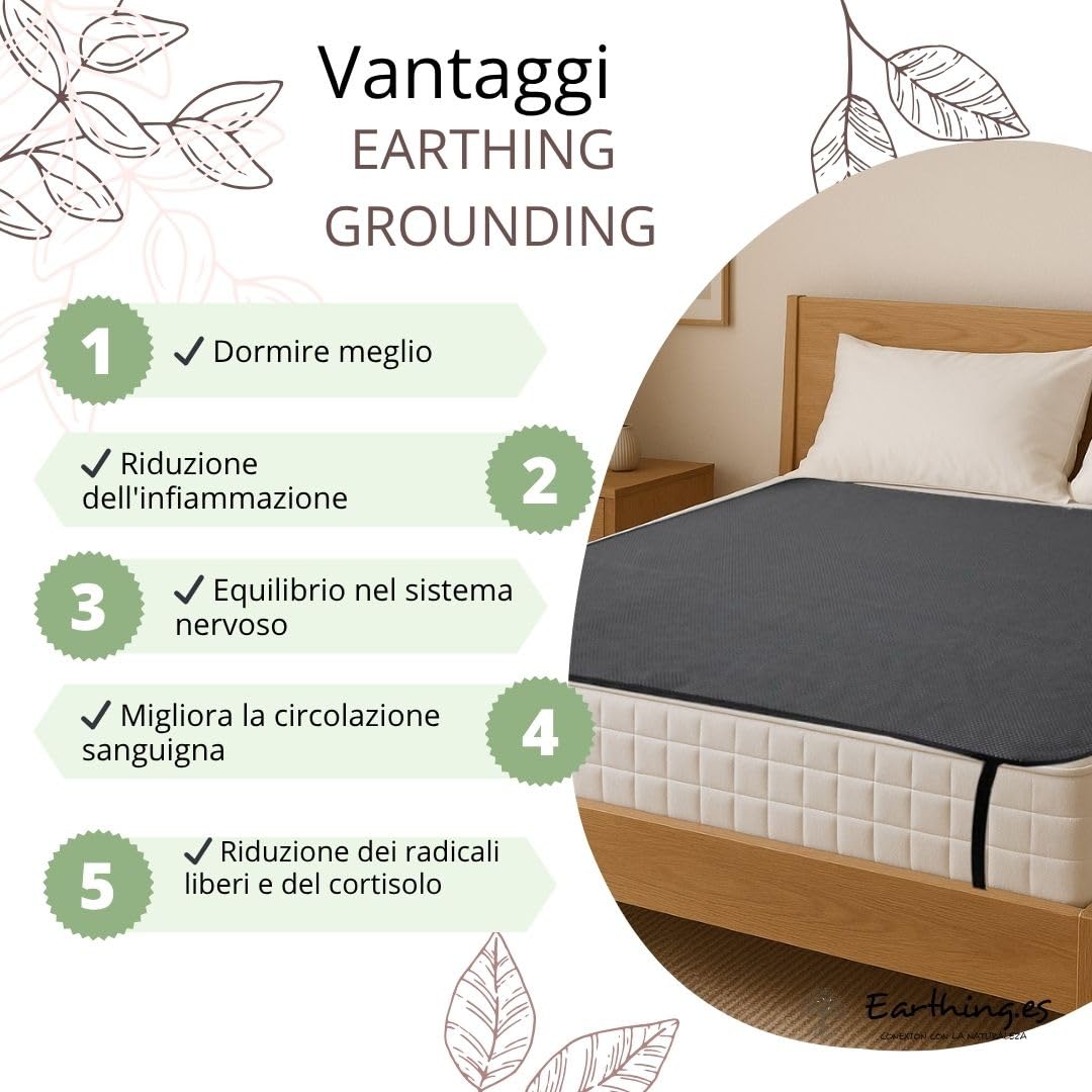 Tappetino Grounding Letto (Earthing Mat) – Antinfiammatorio & Sonno Profondo Naturale – Coprimaterasso PU Conduttivo per Messa a Terra – Kit Completo Cavo 4.5m