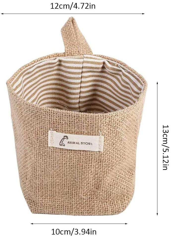 Lot 4 Mini Sacs Rangement Lin Suspendus Avec Crochets - Poches Murales Organisatrices 13.5x12 Cm Mini Sac Lin Coton