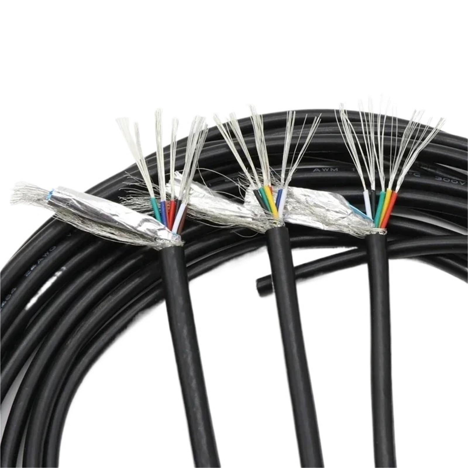 Cable de cobre puro apantallado, cable de control de señal de audio de par trenzado blindado UL2464, 22-26 AWG, 2-8 núcleos, 5-10 m, color negro(24awg,5 METERS 8)