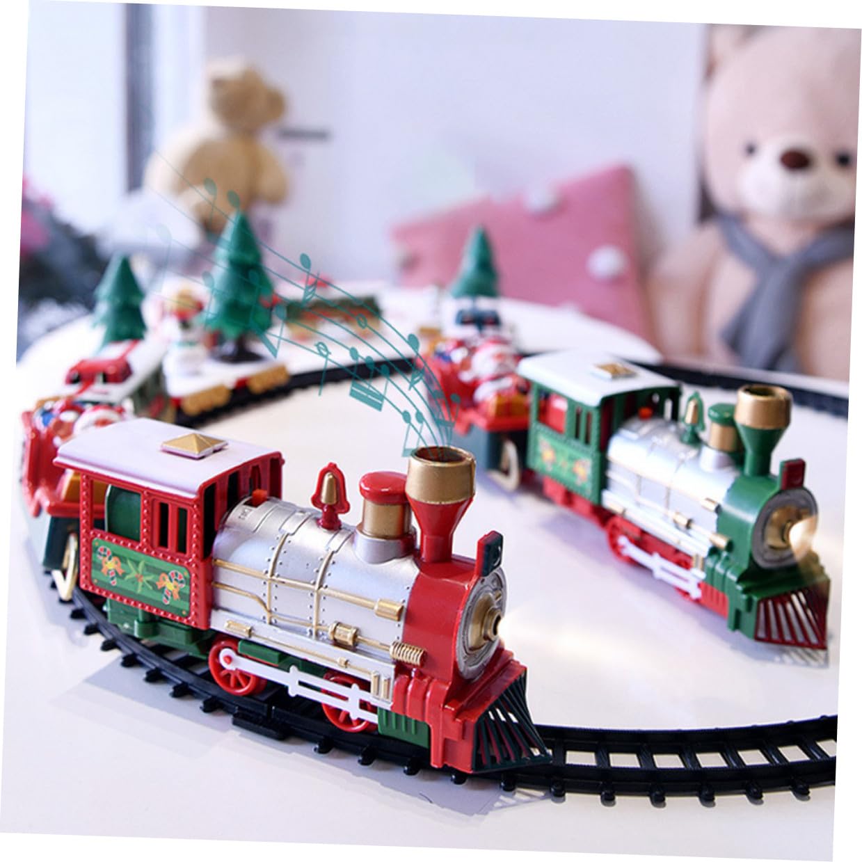 YARNOW Train Noël Électrique en Plastique avec Circuit, Jouet à Assembler pour Garçon et Filles, Design Festif pour Fête de Noël et Développement Motricité Fine