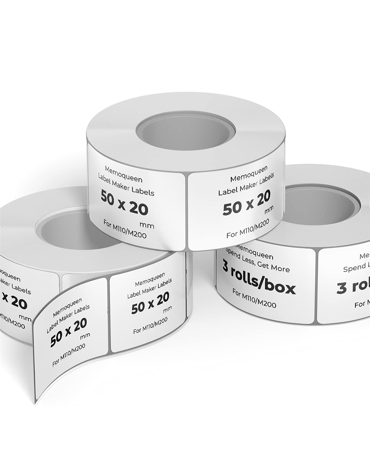 Memoqueen M110 Label Paper, Phomemo Thermal Sticker Labels for M110/M200 Label Maker, Adhesive Rectangle Labels, 3 Rolls 1 7/8" x ¾ (50x20mm) Printer Paper for Kitchen, Office, Study, 320labels/roll