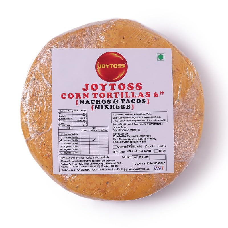 Image of JOYTOSS Tortilla Wrap | Fresh Taste & Soft Texture l Best for Wraps, Tacos, Nachos & Rolls l Ready to Eat Healthy Food - Pack of 25 (MIXHERB)