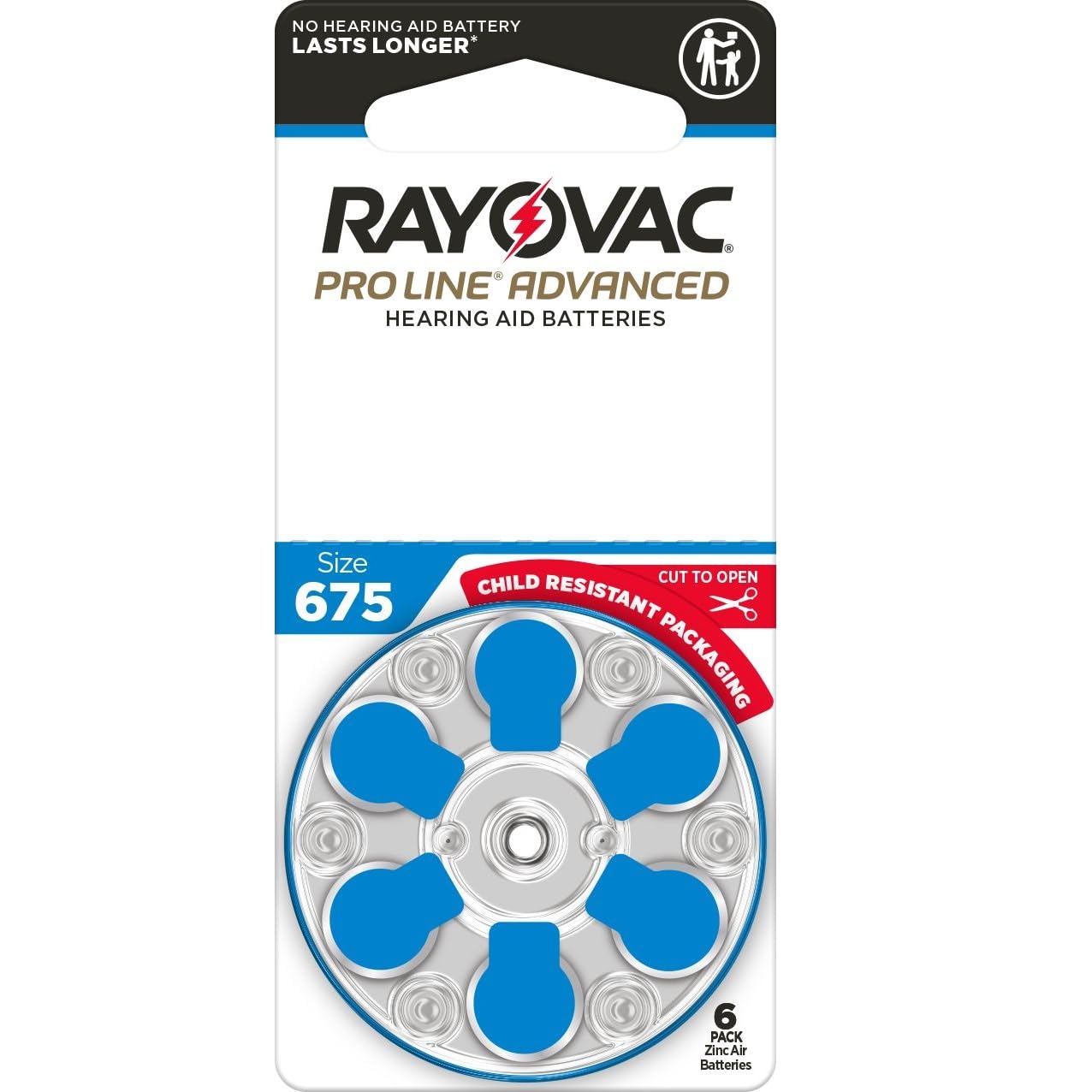 Rayovac Proline Advanced Hearing Aid Batteries | Size 675 | World's Longest Lasting Battery | Child-Resistant Packaging