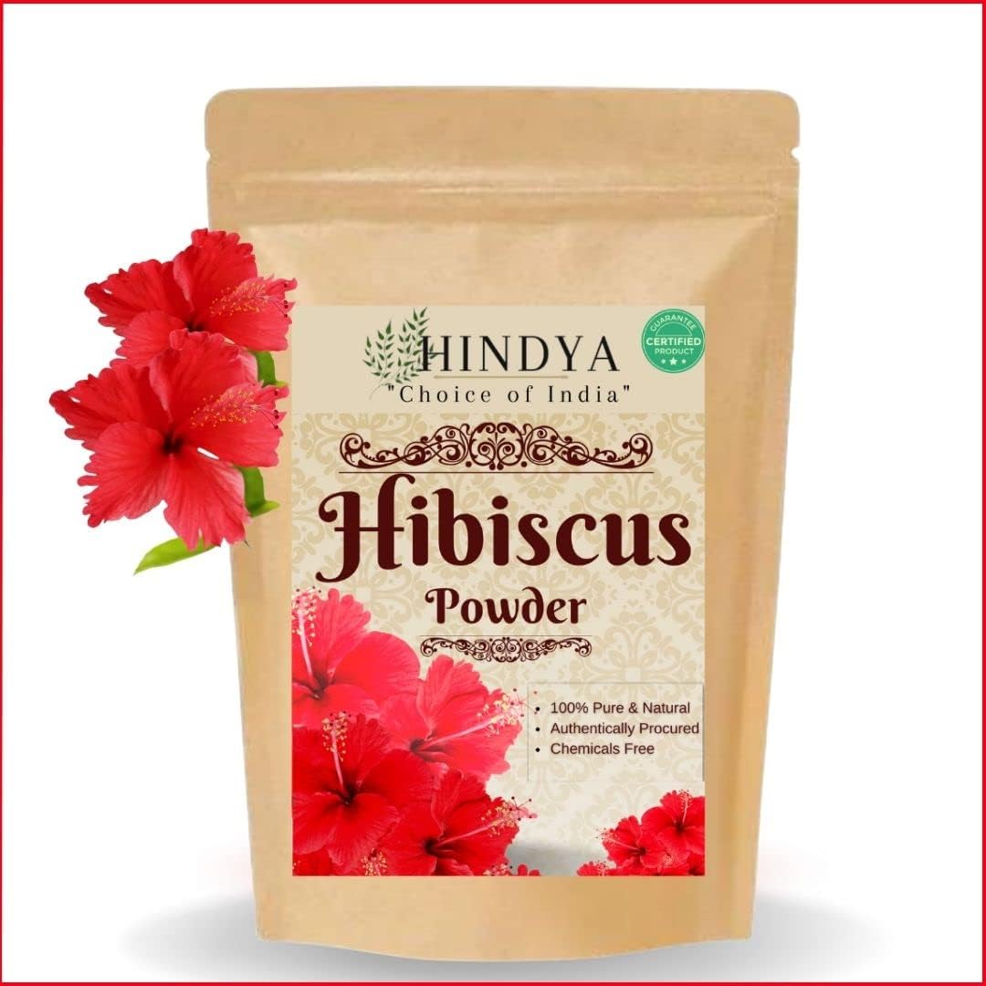 Hindya Ayurvedic Luxury Organic Hibiscus Flower Powder for Face Pack and Hair Mask, Natural Pure Hibiscus Rosa-Sinensis Hair & Skin Care, Gudhal Ka Phool Powder For Dull Hair & Dry Scalp - 100g