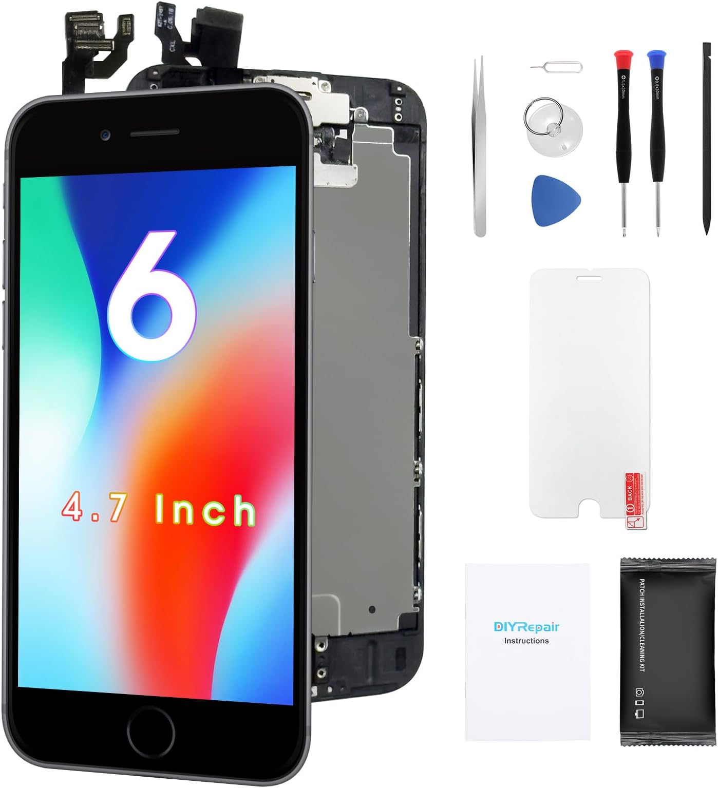 for iPhone 6 Screen Replacement 4.7', 3D Touch Display Full HD Repair kit, Digitizer Assembly with Tools Set, Tempered Glass, Instruction(Black)