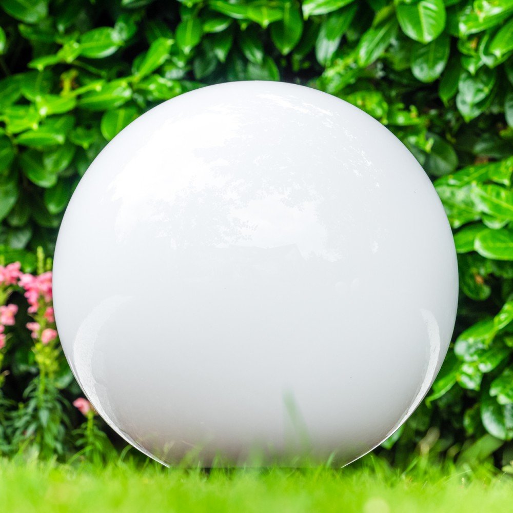 Boule lumineuse Miau avec piquet de terre, lampe d'extérieur en plastique blanc Ø 50 cm E27, câble 5 m