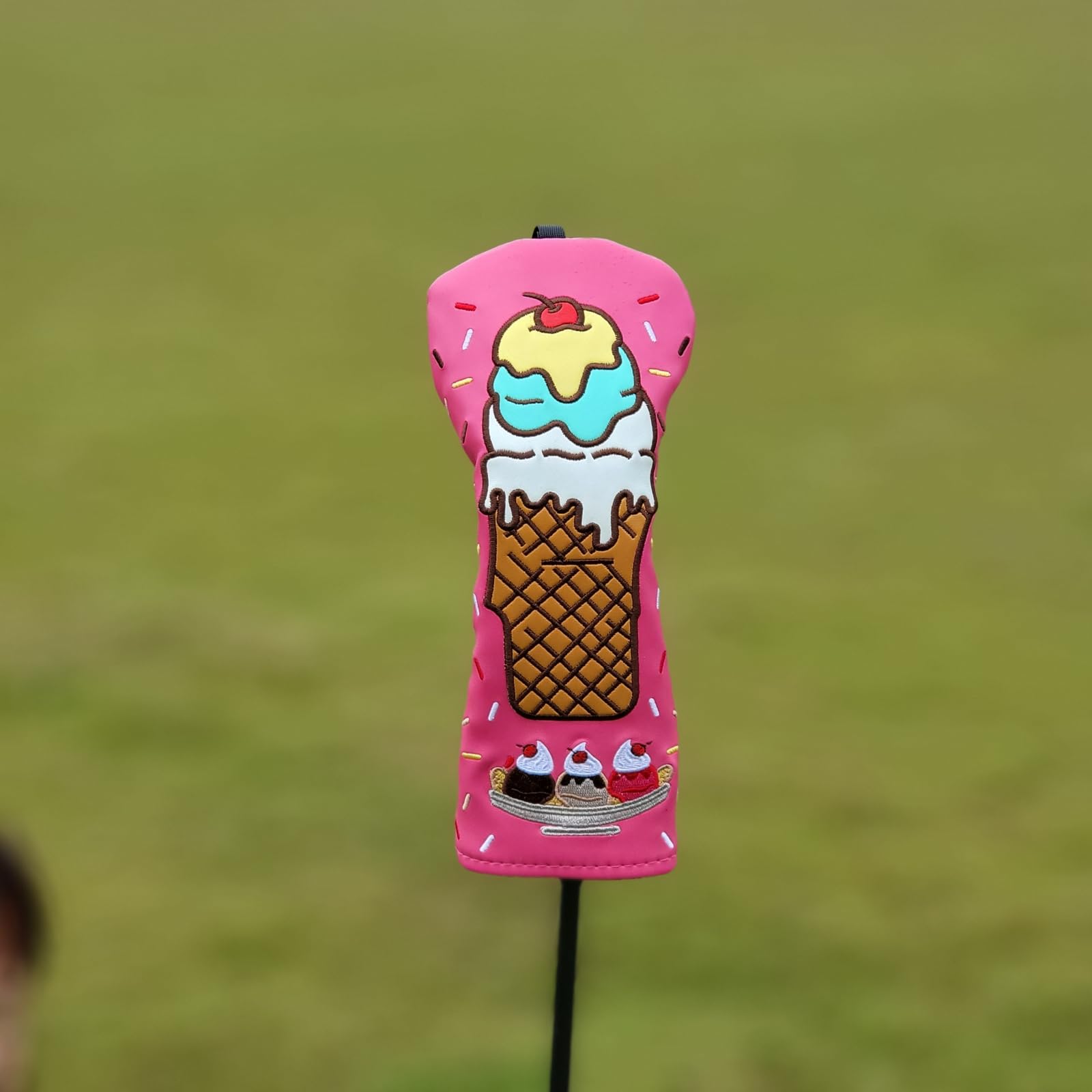 GOALFPRO Golf Club Head Cover Ice Cream Embroidery Synthetic Leather Driver Fairway Wood Hybrid PU Head Cover Cute Kawaii Headcovers for All Woods and Drivers