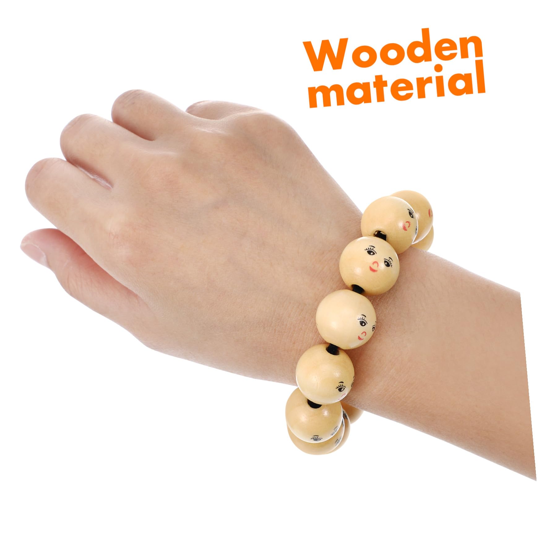 50 piezas Cuentas Redondas Madera Natural Caras Sonrientes con Agujero para Pulseras Collares Manualidades DIY