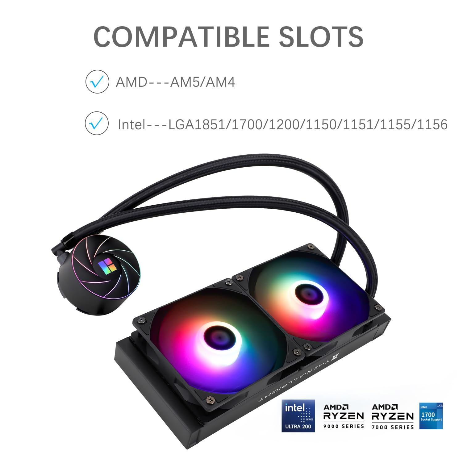 TR-Thermalright AQUA ELITE 240 ARGB - Enfriador líquido para CPU, refrigeración Aio de 240 mm, ventiladores PWM dobles de bajo ruido, ARGB, para AMD AM4/AM5, Intel LGA1851/1700/115x/1200/2011 (negro)