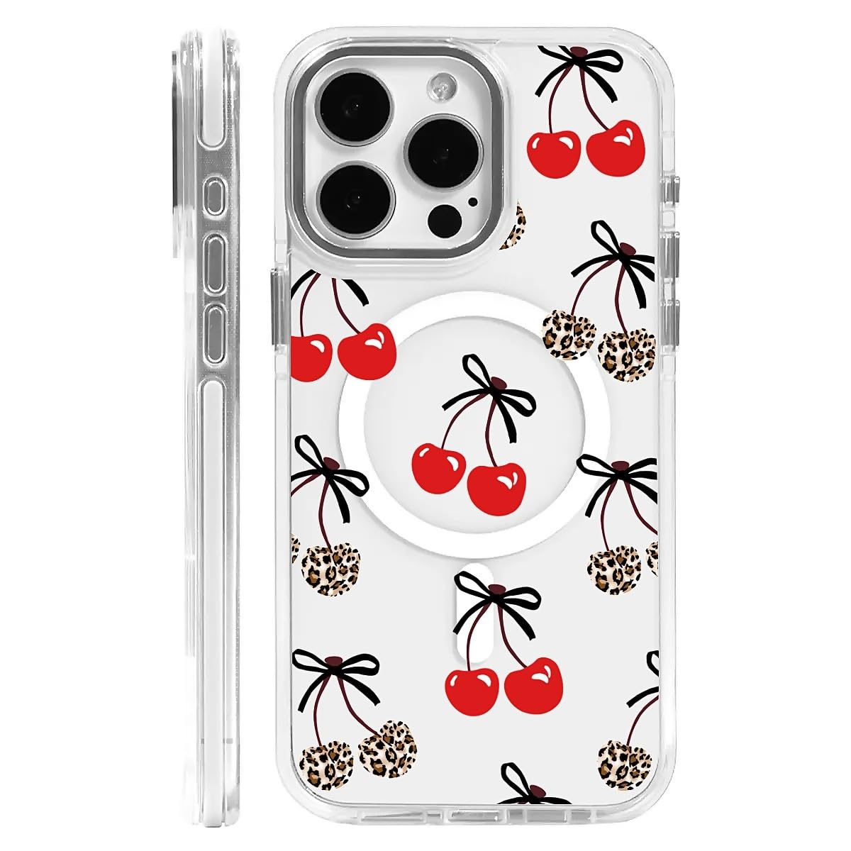 OKBUOK for iPhone 15 Pro Case [Compatible with Magsafe],Girls Women Clear Magnetic Case Silicone Shockproof Protective Cover with Pattern Leopard