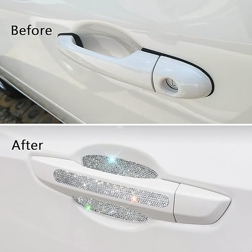 Miniatura 4 de BetterJonny 10 calcomanías de cristal para manija de puerta de automóvil, con diamantes de imitación para manija de puerta de automóvil, calcomanías