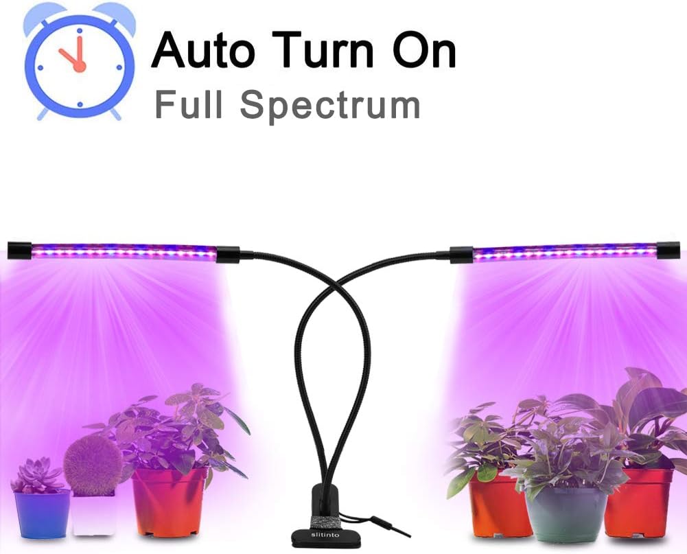 Plant Grow Light with Auto Turn On/Off Function, slitinto 18W LED Grow Lamp Bulbs Full Spectrum, Adjustable Gooseneck Plant Lights with Red/Blue Spectrum Switching, Professional for Indoor Plants