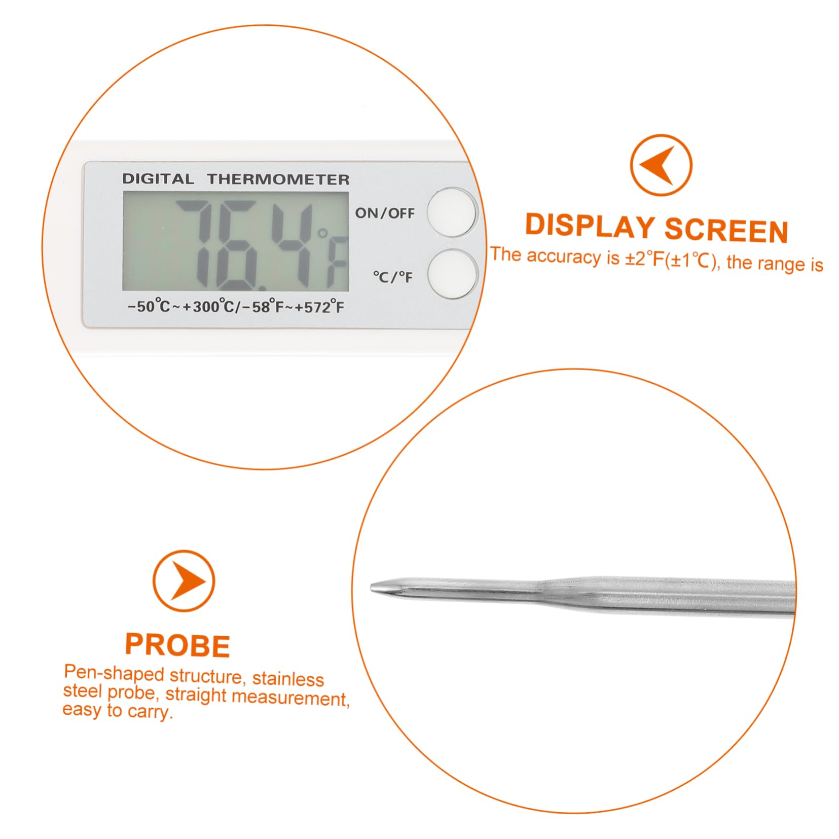 OUNONA 3piezas Termómetro Digital De Cocina Para Barbacoa y Alimentos Lectura Instantánea Para Carnes Aceites y Bebidas De Inoxidable Pantalla Clara