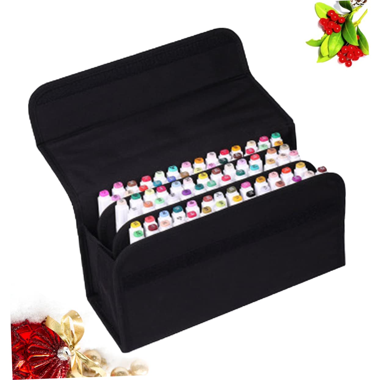 Hohopeti Custodia Portatile per 80 Slot Nero con Maniglia per Trasporto, Organizer per Pennarelli per Ufficio e Viaggi, Borsa da Stoccaggio Leggera e Multifunzione