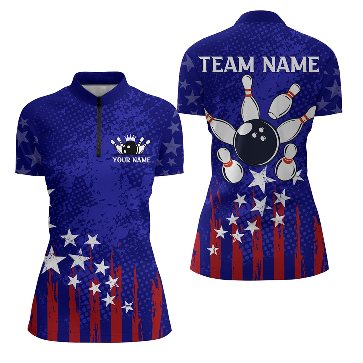 PIONAMZIOZ American Bowling Polo & Quarter-Zip Shirt for Men&Women Custom Bowling Team Shirt Bowlers Jersey QZT232 (Polyester, Women Quarter-Zip)